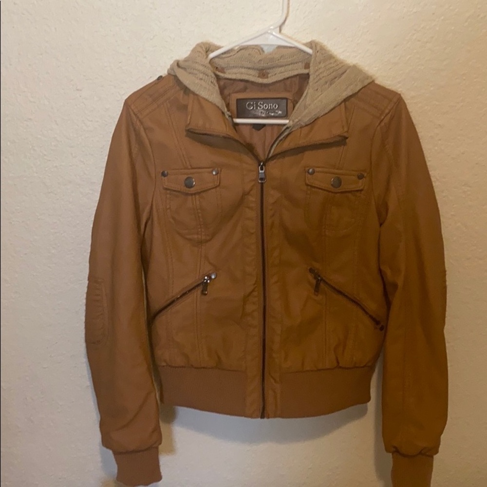 Brown leather bomber